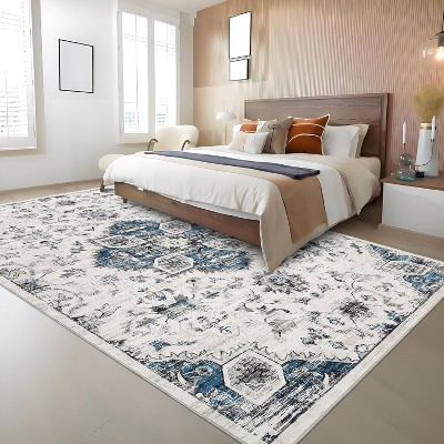 Washable Runner Rug, Ultra-Thin Vintage Oriental Carpet, Non-Slip Non-Shedding Hallway Rug, Distressed Accent Rug for Kitchen or Bedroom