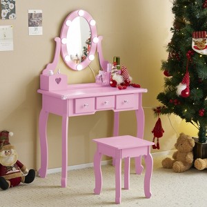 KTMBDW Kids Vanity Table and Chair Set, Girls Vanity Set with Stool, Mirror, Makeup Dressing Princess Table with 5 Drawers for Little Girls Age 3+ - 1 of 4