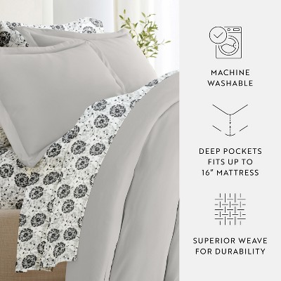 Becky Cameron 8PC Complete Bedding, Solid Duvet Cover, White Comforter and Patterned Sheet Set - Becky Cameron, Make a Wish Light Gray, Queen — фото 5