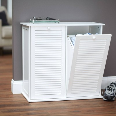White Shutter Front Tilt-Out Laundry Sorter Cabinet