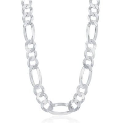 Links of Italy Sterling Silver 13.3mm Figaro Chain - Rhodium Plated - Available Sizes: 9  , 22  Inches