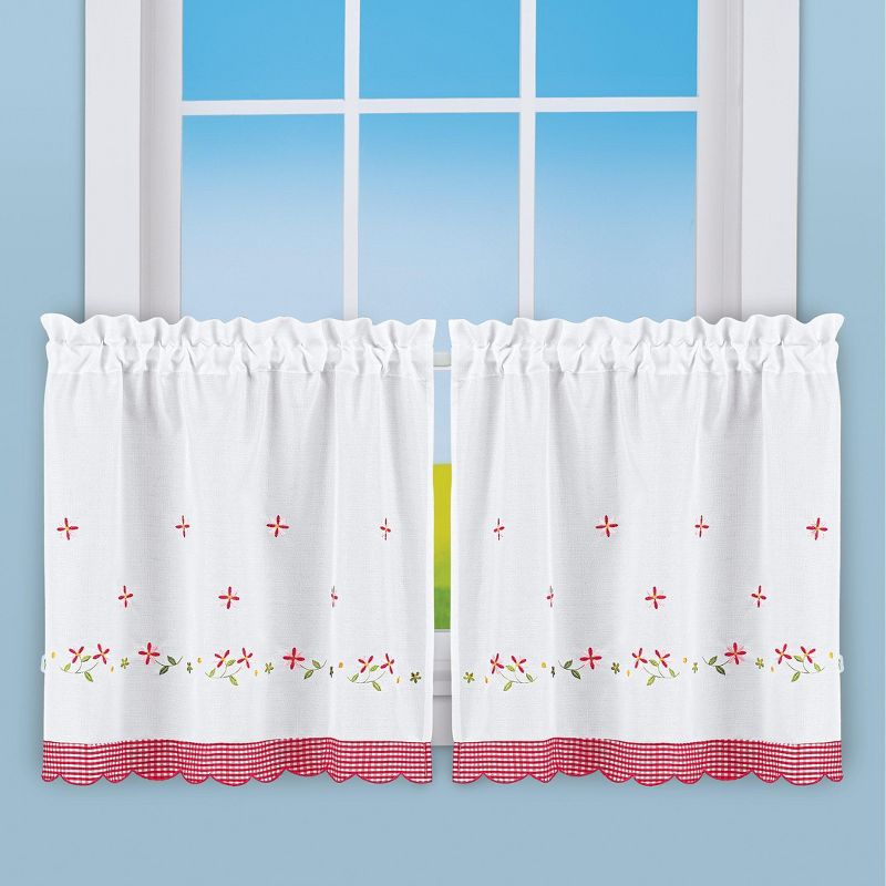 Collections Etc Embroidered Trim Rod Pocket Top Window Curtains, 2 of 5