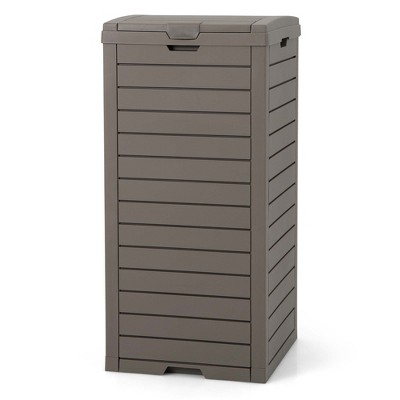 Costway 31 Gallon Outdoor Trash Can Waste Bin with Dual Lid & Pull-out Drawer Backyard Coffee/Black