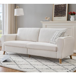 Garvee 84" White Sofa Couch, Modern 3 Seater Sofa Large boucle Beige Sofa for Living Room with Streamlined Armrests & Wood Feet - 1 of 4