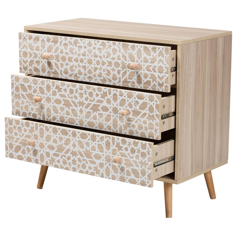 Beau Two-Tone Wood 3 Drawer Storage Cabinet White/Natural Brown - Baxton Studio, 4 of 12