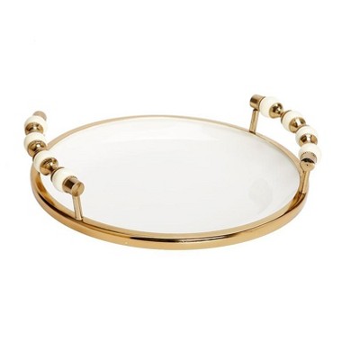 Classic Touch Round Tray With Gold Beaded Handles : Target
