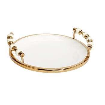 Classic Touch Round Tray with Gold Beaded Handles