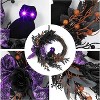 22"Halloween Wreaths for Front Door,Prelit Owl Wreath with Lighted Eyes Willow Leaves Ribbon Bow for Indoor Wall Window Fireplace Halloween Decor - 3 of 4
