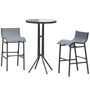 Aghana Digitals 3-Piece Outdoor PE Rattan Bar Furniture: Tempered Glass Top Table & 2 Stools with - 1 of 4