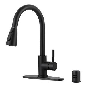 WOWOW Single Handle Pull Down Sprayer Kitchen Faucet with Dishwasher Air Gap 2 or 4 Hole in Brushed Nickel - 1 of 4