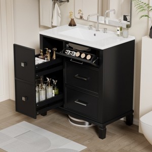 TiramisuBest 30 Inch Bathroom Vanity with Ceramic Sink, Flip-Out Drawer Design for Plumbing, Soft Close Drawers - 1 of 4