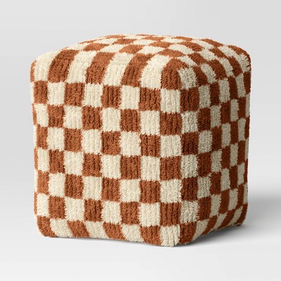 Checkerboard Pouf Mustard/Cream - Threshold™: Wool Upholstered, Square Bench with Bead Filling