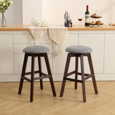Beautyolove 26 in. Brown Backless Wood Counter Height Swivel Bar Stool with Padded Fabric Seat (Set of 2)