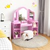 Infans Vanity Table Set Makeup Dressing Kids Girls Study Table Tri Folding Mirror  Pink - 3 of 4