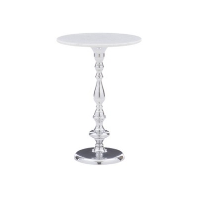 Zilma Pedestal Side Table with Marble Silver - Powell