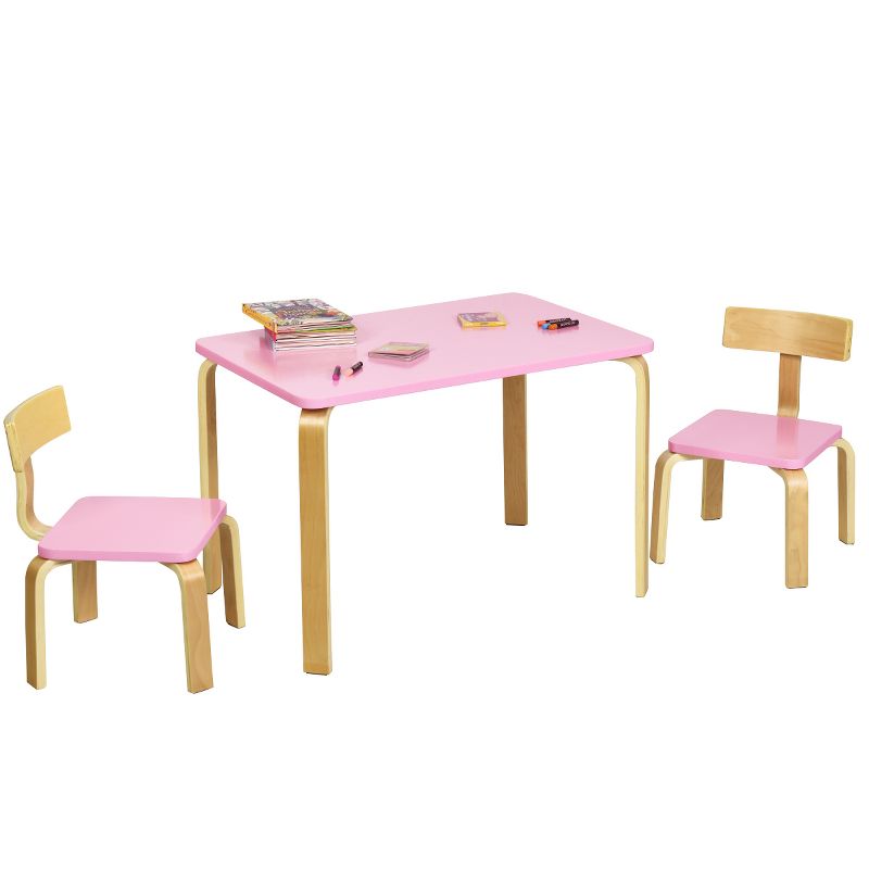 Tangkula 3-Piece Kids Wooden Table Chairs Set Children Activity Desk & Chair Furniture Pink/Green, 3 of 11