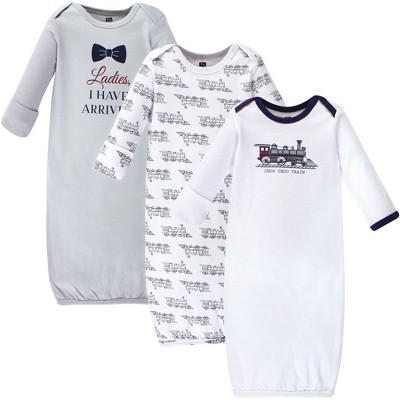 Hudson Baby Infant Boy Cotton Long-Sleeve Gowns 3pk, Train, 0-6 Months