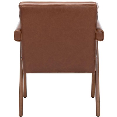 Contemporary Cognac Faux Leather Arm Chair with Walnut Finish