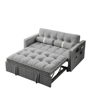 NicBex 55.5" Pull Out Sleep Sofa Bed Velvet 2 Seater Loveseats Sofa Couch with Side Pockets, Adjsutable Backrest and Lumbar Pillows