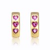 Guili Kids?/Teens Triple Stone Round Hoop Earrings in 14k Yellow Gold Plating with Heart Pink Cubic Zirconia, A Romantic & Timeless Design - 2 of 3