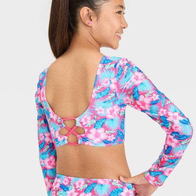 Art Class Girls' Floral Printed Rash Guard Set - art class™ L: Botanical Pattern, Recycled Polyester, 2-Piece — фото 2