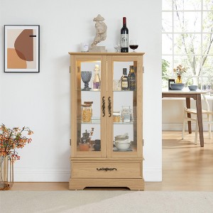 Okak Vintage Display Cabinet, Storage Cabinet with 2 Doors and 1 Drawers, Freestanding Cabinet for Living Room, Bedroom and Office, Oak - 1 of 4