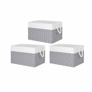 Aoibox Collapsible Storage Bins 3 Pack with Rope Handles Large Fabric Baskets for Organizing Books Clothes White Grey - 1 of 4