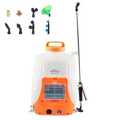 VEVOR Battery Powered Backpack Sprayer, 0-90 PSI Adjustable Pressure, 4 Gallon Tank, Back Pack Sprayer with 8 Nozzles and 2 Wands, Transparent