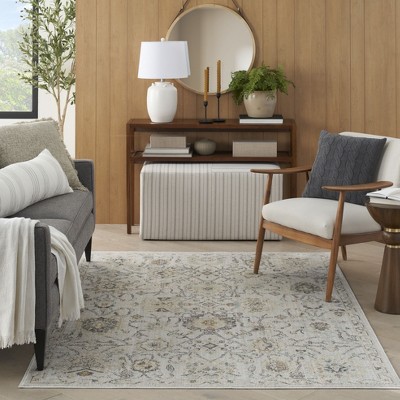 Gray Floral Rectangular Synthetic Rug 5'5" x 7'3"