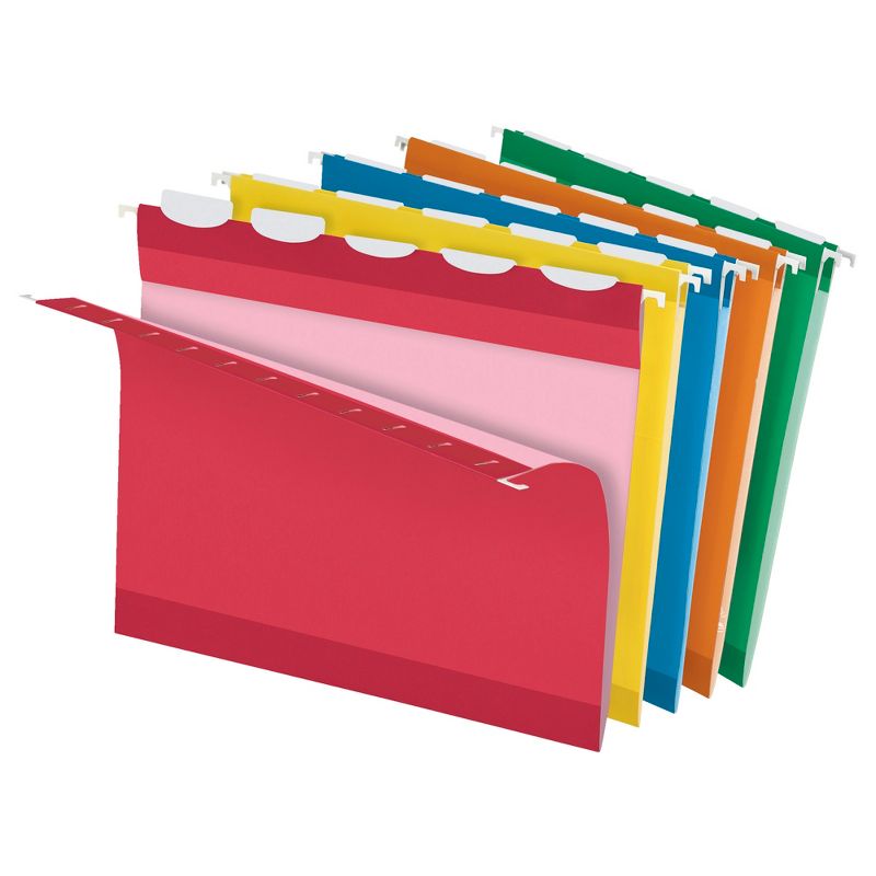 Pendaflex Ready-Tab Reinforced Hanging File Folders, Letter Size, 1/5 Cut Tabs, Assorted Colors, Pack of 25, 1 of 2