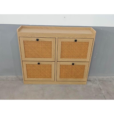 Rattan Shoe Cabinet Storage with 4 Flip Drawers, Freestanding Narrow Shoe Rack Organizer for Entryway Hallway