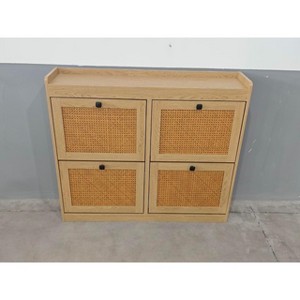 Rattan Shoe Cabinet Storage with 4 Flip Drawers, Freestanding Narrow Shoe Rack Organizer for Entryway Hallway - 1 of 1