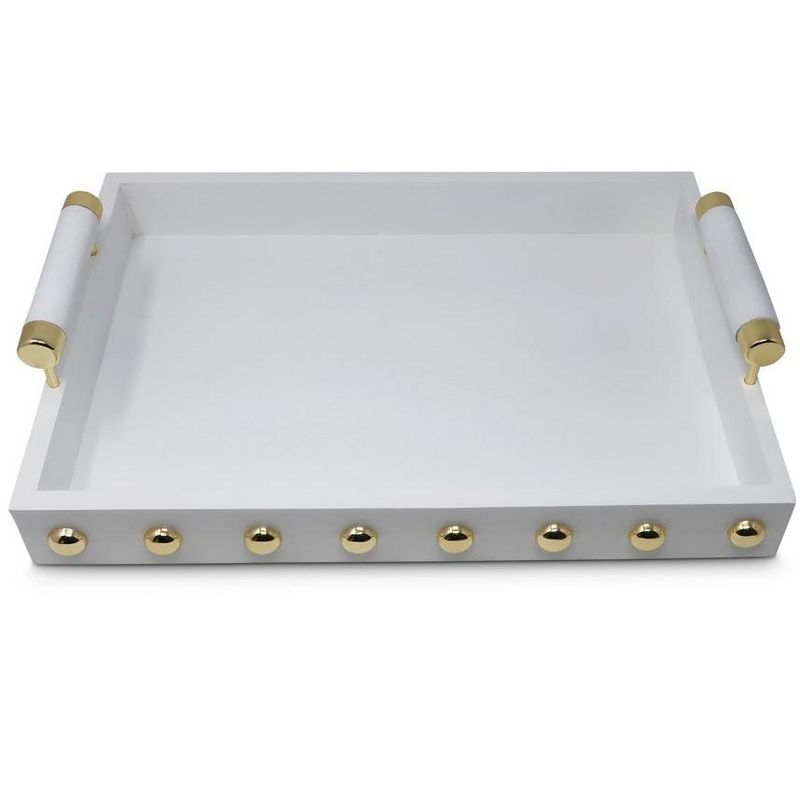 Classic Touch High Gloss Decorative Tray with Gold Ball Deign and Handles, 1 of 6