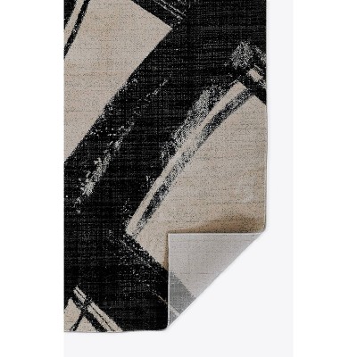 Rectangular Black and Ivory Synthetic Easy Care Rug