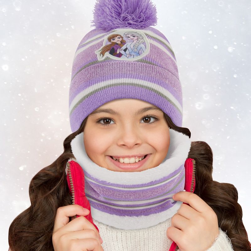 Frozen Elsa & Anna Winter Scarf and Mittens, Kids Ages 2-7 (Purple), 2 of 3