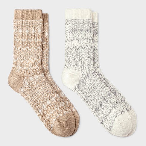 Women s Midweight Snowfall Fair Isle 2pk Boot Socks All In Motion Ivory oatmeal 4 10 Target