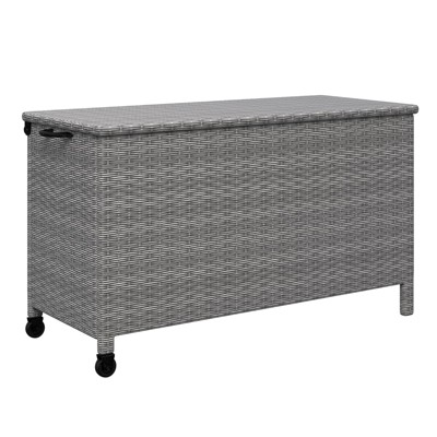120 Gallon Outdoor Storage Box - Waterproof Wicker Rattan Patio Deck Box with Wheels & Handle for Cushions, Garden Tools, Pool Supplies