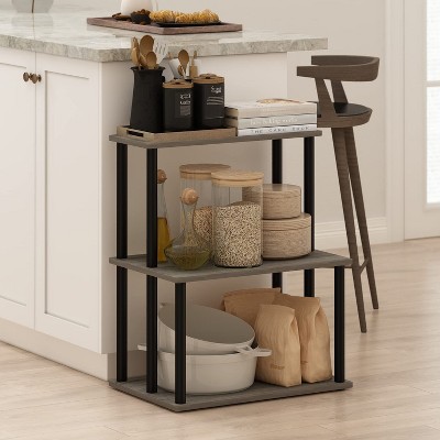 Furinno 3-Tier Ladder Kitchen Rack Storage Shelf Microwave Stand Open Shelves for Kitchen&Living Room&Home Storage,French Oak Grey/Black