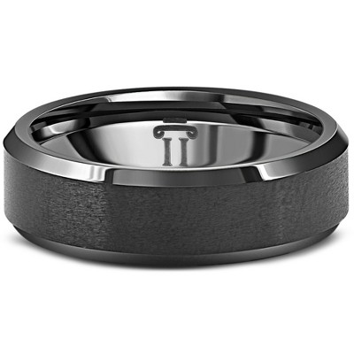 Pompeii3 Men's Brushed Black Tungsten 6mm Beveled Ring Wedding Band - Size 10