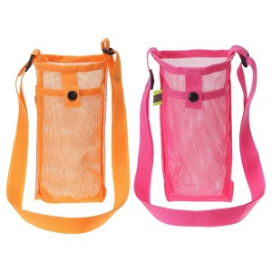 Unique Bargains Mesh Portable Adjustable Strap Water Bottle Bag for Sports 2 Pcs - 1 of 4