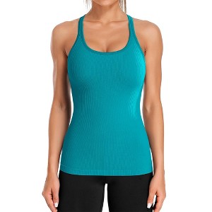Attraco Women's Ribbed Workout Tank Tops with Built in Bra Tight Racerback Scoop Neck Athletic Top Sport Tops - 1 of 4
