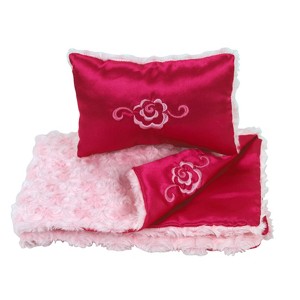 Sophia's - 18" Doll-Satin & Pink Rose Fur Comforter & Pillow Set - Hot Pink - 1 of 1