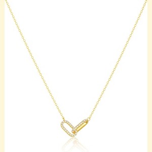 Gold Oval Pendant Necklace for Women, 14K Gold Plated Paperclip Choker with Diamond Accents - 1 of 4