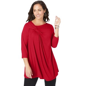 Jessica London Women's Plus Size Twist-Front Trapeze Tunic - 1 of 4