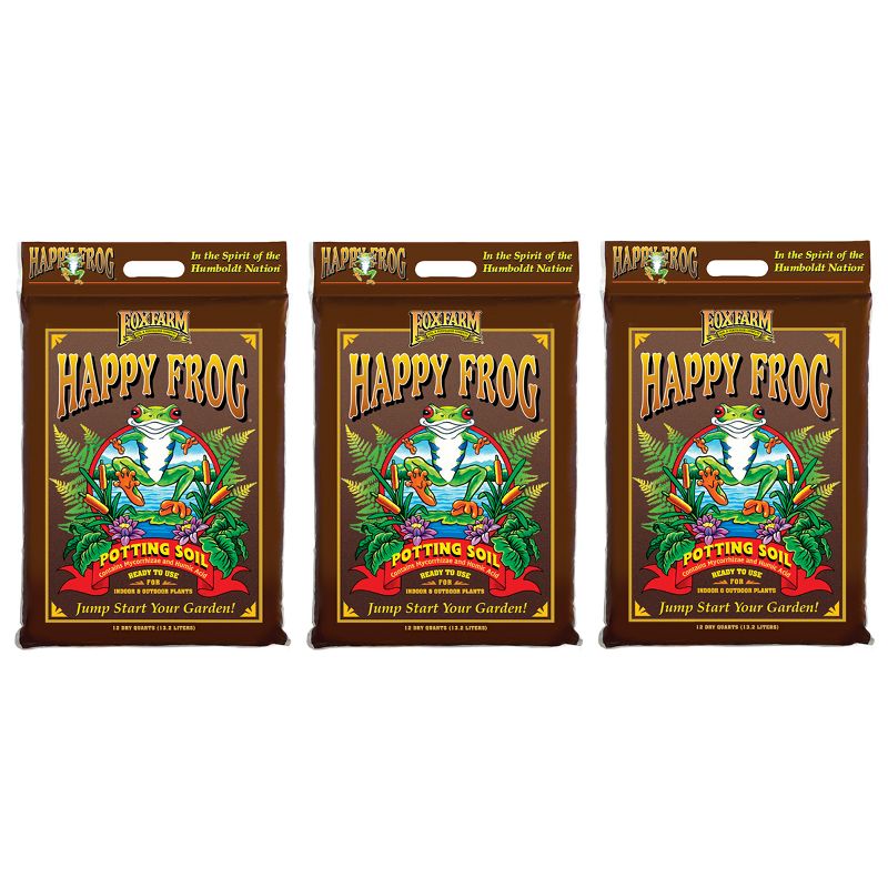 FoxFarm FX14054 Happy Frog Nutrient Rich and pH Adjusted Rapid Growth Garden Potting Soil Mix is Ready to Use, 12 quart (3 Pack), 1 of 6
