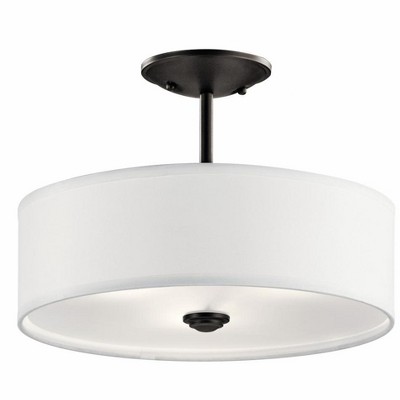 14" Black Transitional Semi-Flush Mount with Satin Etched Glass