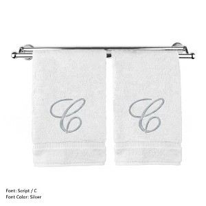 BC BARE COTTON Monogrammed Hand Towel, 100% Turkish Cotton - Set of 2 - White - Silver Script - 1 of 1