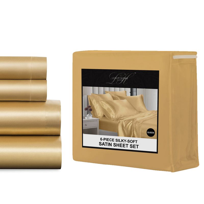 Cypress Luxury Linen Silky Smooth Satin Sweet Dreams 4 Piece Sheet Set - Gold - Queen, 2 of 7