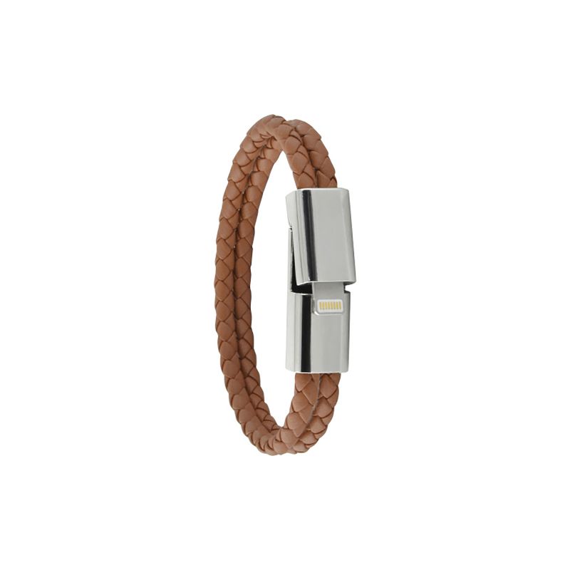 ERCKO Large Leather Clasp Bracelet Cable for iPhone 12, 11, XR, XS, 8, 7 - Brown, 1 of 2