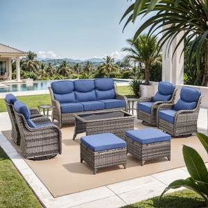 Gymojoy Outdoor Patio Sofa Ottoman Table with Swivel Chairs - 1 of 4